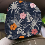 Trendy Summer Hawaii Hibiscus And Leaves Silhouette Car Headrest Covers Set Of 2