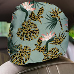 Trendy Retro Animal Skin Leopard With Tropical Jungle Car Headrest Covers Set Of 2