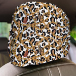 Trendy Gold Chains On Leopard Skin Car Headrest Covers Set Of 2