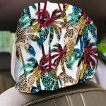 Trendy Exotic Palms And Leopard Skin Car Headrest Covers Set Of 2