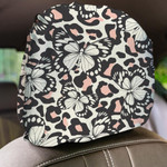 Trendy Animal Motif Butterfly On Leopard Skin Car Headrest Covers Set Of 2