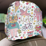 Travel Vacation Of Hipster Cats In Glasses With Cameras Car Headrest Covers Set Of 2