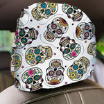 Traditional Mexican Sugar Skull On White Background Car Headrest Covers Set Of 2