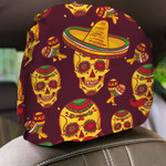 Cinco De Mayo Sugar Skull Mexican In Sombrero Car Headrest Covers Set Of 2