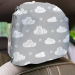 Childish Hand Drawn White Clouds And Stars On Gray Background Car Headrest Covers Set Of 2