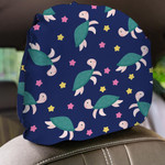Cheerful Turtle And Starfish On A Blue Background Car Headrest Covers Set Of 2