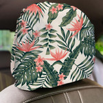 Cheerful Beach Pattern With Tropical Leaves And Flowers Car Headrest Covers Set Of 2