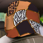 Chain With Belt And Leopard Skin Elements Car Headrest Covers Set Of 2