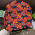Cartoon Wolf Fire And Floral Element Car Headrest Covers Set Of 2