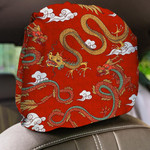 Cartoon Vintage Style Chinese Asian Dragons Car Headrest Covers Set Of 2