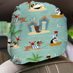 Cartoon Various Dogs On Vacations With Ocean Waves Cartoon Car Headrest Covers Set Of 2