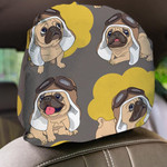 Cartoon Pug Puppy In A Pilot Helmet And Clouds Car Headrest Covers Set Of 2