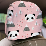 Cartoon Panda Bears In The Forest Pink Background Pattern Car Headrest Covers Set Of 2