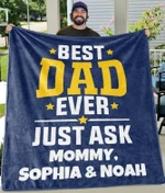 Best Dad Ever Custom Fleece Blankets with Names - Perfect Birthday Holiday Gifts for Dad Uncle & Grandpa