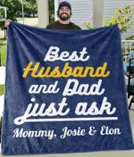 Best Husband & Dad Custom Fleece Blankets with Names - Perfect Birthday Holiday Gifts for Dad Uncle & Grandpa