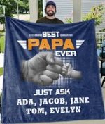 Best Papa Ever Custom Title Kids' Names Blankets - Perfect Birthday Holiday Gifts For Dad Uncle & Grandpa - Personalized Blanket