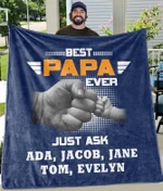 BEST PAPA EVER Custom Title Kids' Names Fleece Blankets - Perfect Birthday Holiday Gifts for Dad Uncle & Grandpa