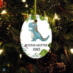 Personalized Photo Christmas Ornament Set, Custom Name Kids Baby Dinosaur Oval Tree Decorations
