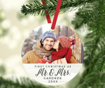 Personalized Photo Christmas Ornament Set, Custom First Christmas as Mr. and Mrs. 2021 Circle Tree Decorations