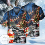 Christmas Hawaiian Shirt, Santa Police Car Merry Christmas Button Up Shirt For Men