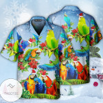 Christmas Hawaiian Shirt, Parrot Couple Merry Christmas Button Up Shirt For Men