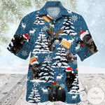 Christmas Hawaiian Shirt, Black Angus Cattle Lovers Blue Tribal Button Up Shirt For Men