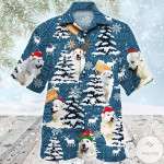 Christmas Hawaiian Shirt, Great Pyrenees Dog Lovers Blue Tribal Button Up Shirt For Men