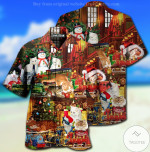 Christmas Hawaiian Shirt, Cats With Toys Train Christmas Button Up Shirt For Men