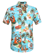 Christmas Hawaiian Shirt, Santa Claus Party Tropical Bright Blue Button Up Shirt For Men