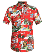 Christmas Hawaiian Shirt, Santa Claus Party Tropical Red Button Up Shirt For Men
