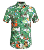 Christmas Hawaiian Shirt, Santa Claus Party Tropical Green Button Up Shirt For Men