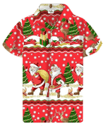 Christmas Hawaiian Shirt, Santa Claus Christmas Border Print Red Button Up Shirt For Men