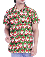 Christmas Hawaiian Shirt, Holiday Santa Claus Party Button Up Shirt For Men