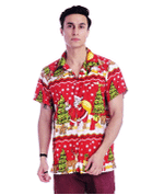 Christmas Hawaiian Shirt, Santa Bear Red Christmas Button Up Shirt For Men