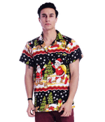 Christmas Hawaiian Shirt, Santa Bear Black Christmas Button Up Shirt For Men