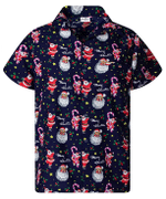 Christmas Hawaiian Shirt, Candycane Darkblue Christmas Button Up Shirt For Men
