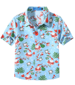 Christmas Hawaiian Shirt, Funny Santa Claus Party Tropical Light Blue Christmas Button Up Shirt For Men