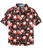 Christmas Hawaiian Shirt, Funny Santa Claus Party Tropical Black Red Christmas Button Up Shirt For Men