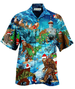 Christmas Hawaiian Shirt, Christmas Bigfoot Button Up Shirt For Men
