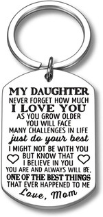 Christmas Custom Keychain For Daughter from Mom, Never Forget, Gold Stainless Steel Military Chain