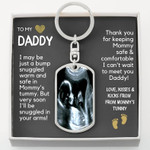Christmas Custom Ultrasound Keychain For New Daddy From Baby Bump, Gold Stainless Steel Military Chain