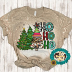 Christmas Bleached Tshirt, Ho Ho Ho Western Christmas Shirt For Women Men