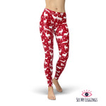Red Reindeer Christmas Leggings For Sports, Yoga, Workout Fitness, Women Gift