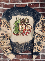Ho Ho Ho Leopard Tree Christmas Bleached Sweatshirt For Women Men