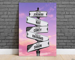 Custom Street Sign Multi Name, Sunset Canvas, Street Signs Customized With Names, Personalised Family Name Sign,Family Gifts,Canvas Wall Art