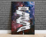 Personalized Street Sign Multi Name, Family Canvas, Galaxy Space Art, Street Signs Customized With Names, Canvas Wall Art, Family Gifts