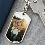 Valentines Day Gifts For Her, Keychain for Wife/Husband, Custom Photo, Gold Stainless Steel Military Chain