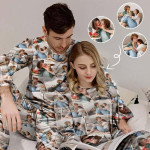 Valentine Day Gift, Custom Photo Crewneck Long Pajamas Couple Matching Pajamas, Made In USA
