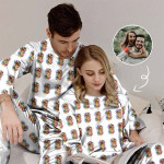 Valentine Day Gift, Custom Photo Colorful Valentine's Day Couple Matching Pajamas, Made In USA