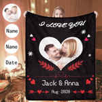 Valentine Day Gift, I Love You Custom Blanket with Picture & Text Personalized Throw Blankets Gift for Couples